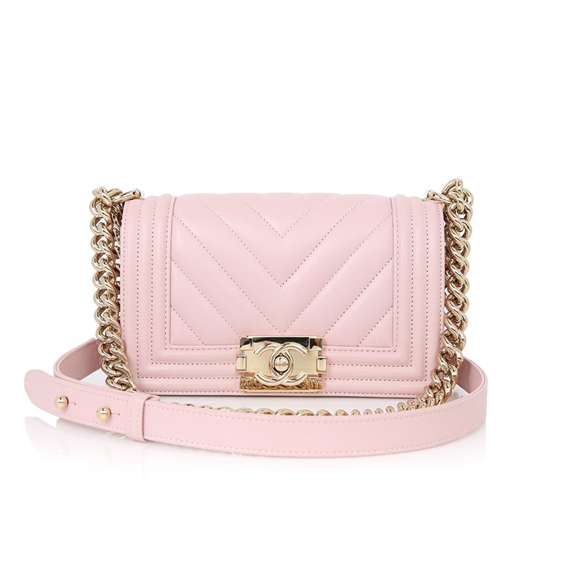 샤넬 캐비어 보이 스몰 플랩백 핑크 체인 크로스 A67805 상품이미지7