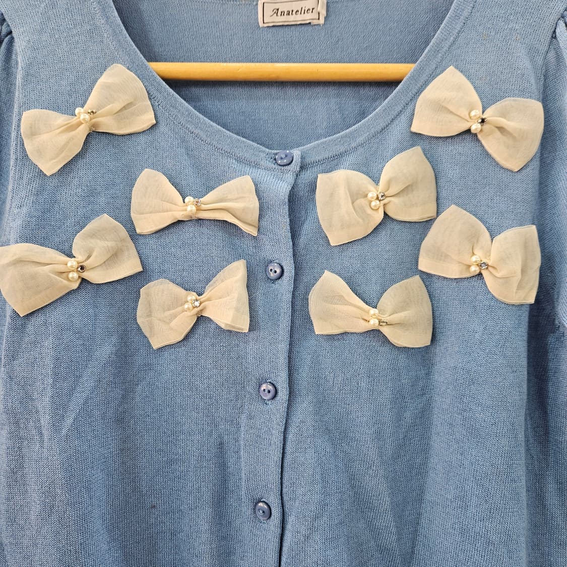 Anatelier 리본 장식 블루 가디건 상품이미지3