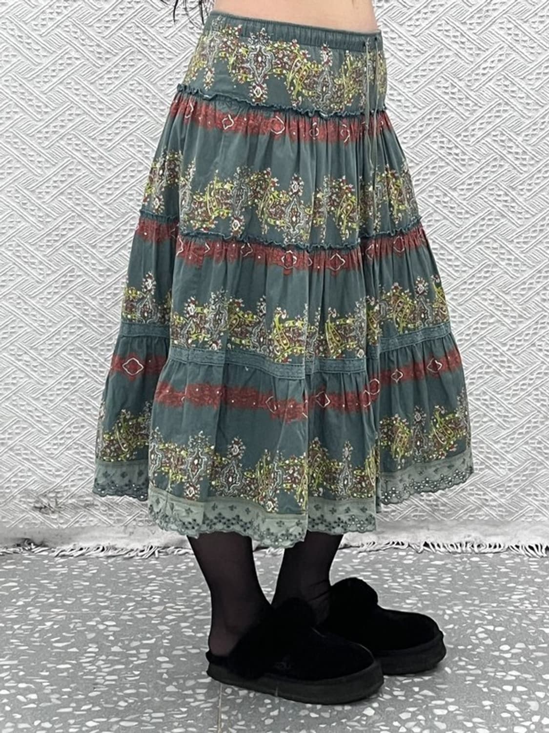 빈티지 모리 코지걸 보헤미안 패턴 미디 롱스커트 33인치 C10439 상품이미지1