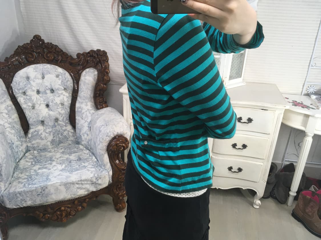 Agnes b. blue green stripe button cardig 상품이미지4