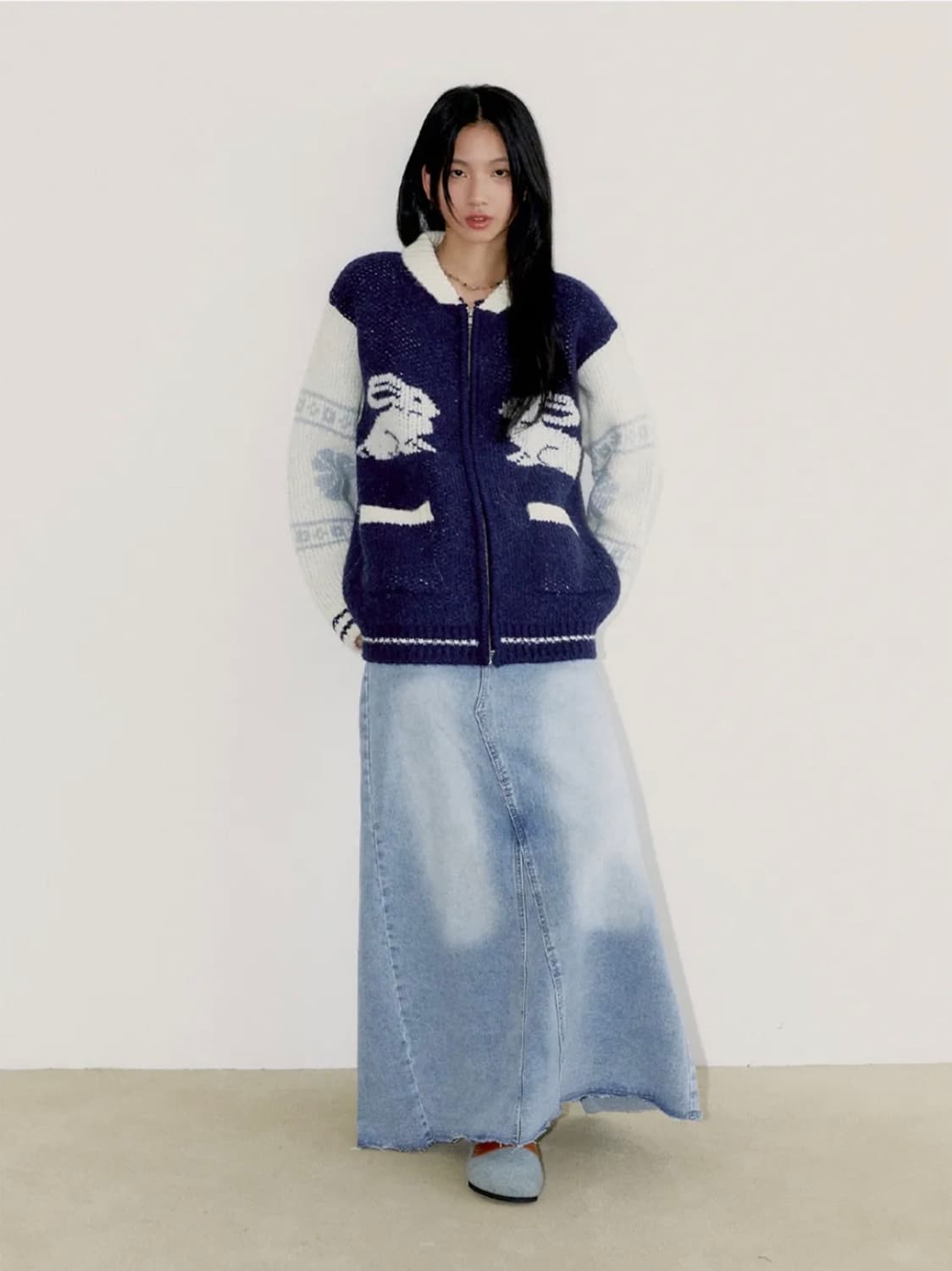 오피쉬 COWICHAN KNIT ZIP-UP CARDIGAN, NAVY 상품이미지2