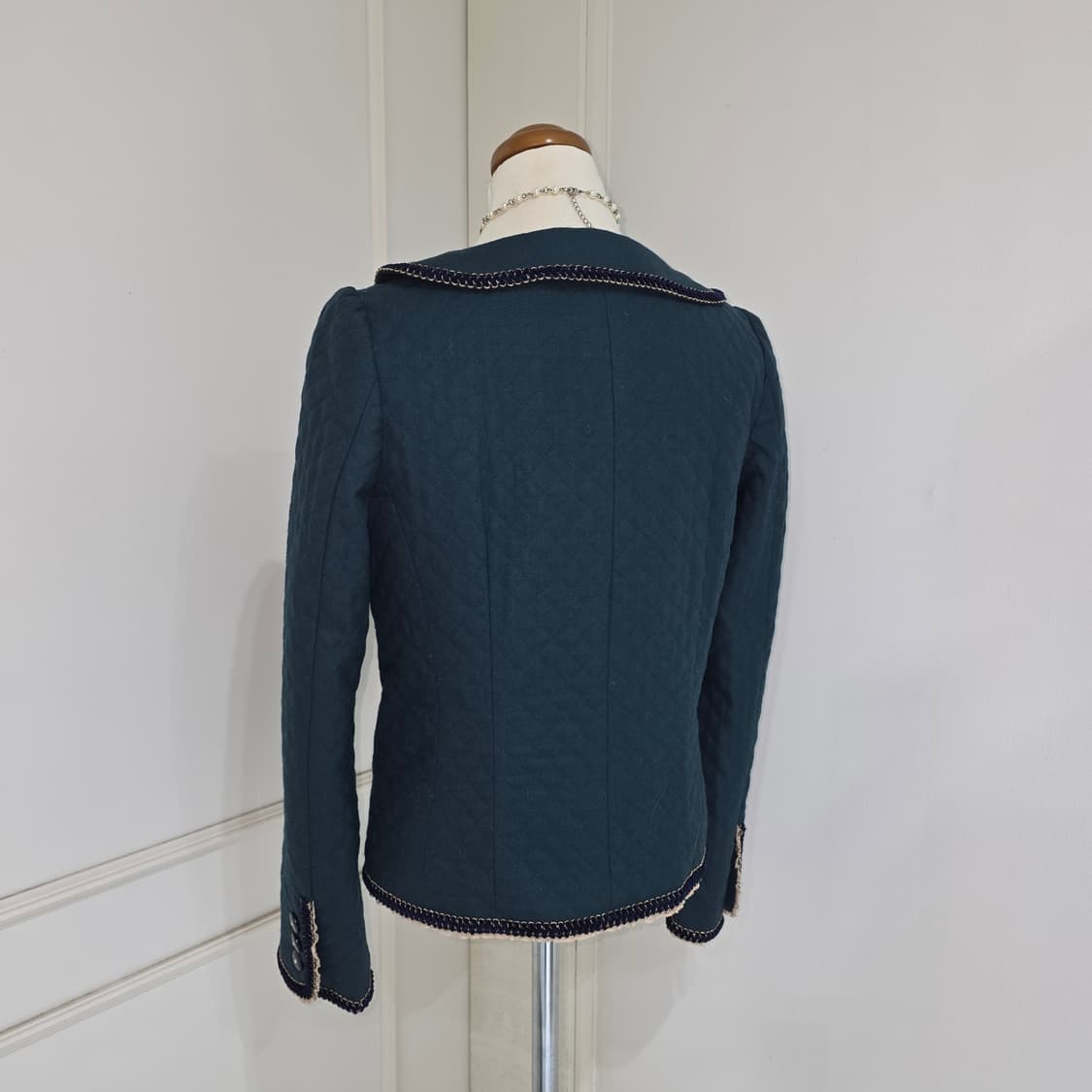 Toi et Bonbon 일본빈티지) 다크그린 고딕퀼팅 양산형 트위드자켓 상품이미지3