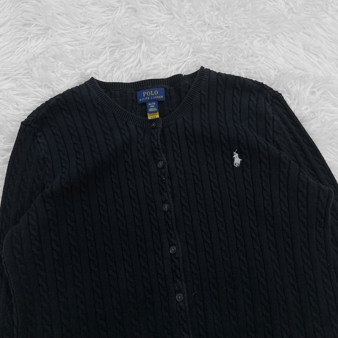 폴로 랄프로렌 포니 로고 케이블 라운드 가디건 블랙 상품이미지3