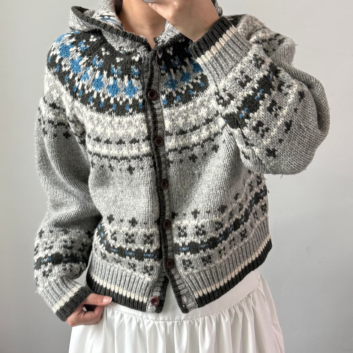 유라고 자카드 후디 가디건 상품이미지2