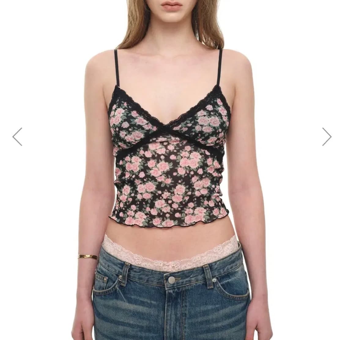 (미개봉새상품)투머치택스 FLORAL 02 LACE CAMI TOP 블랙 상품이미지1