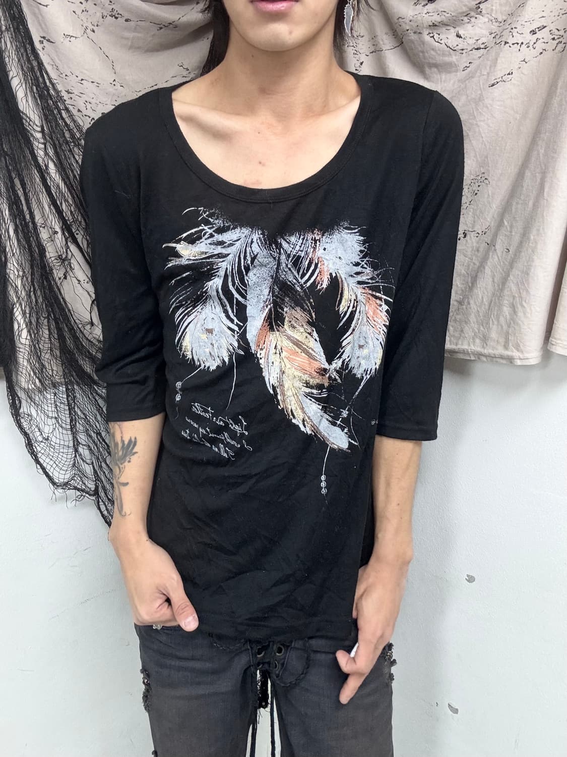 [PLG]feathers Print Black Sleeve 상품이미지6