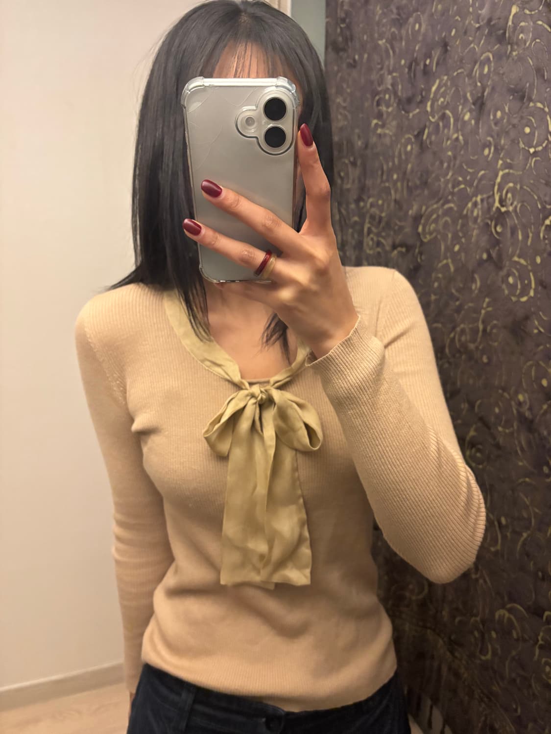 베이지 타이 골지 니트 상품이미지3