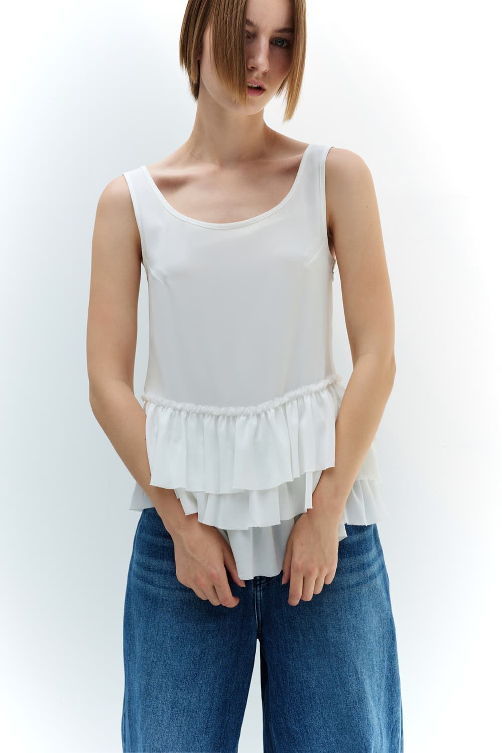 burmula FRILL SLEEVELESS TOP (WHITE) 상품이미지1