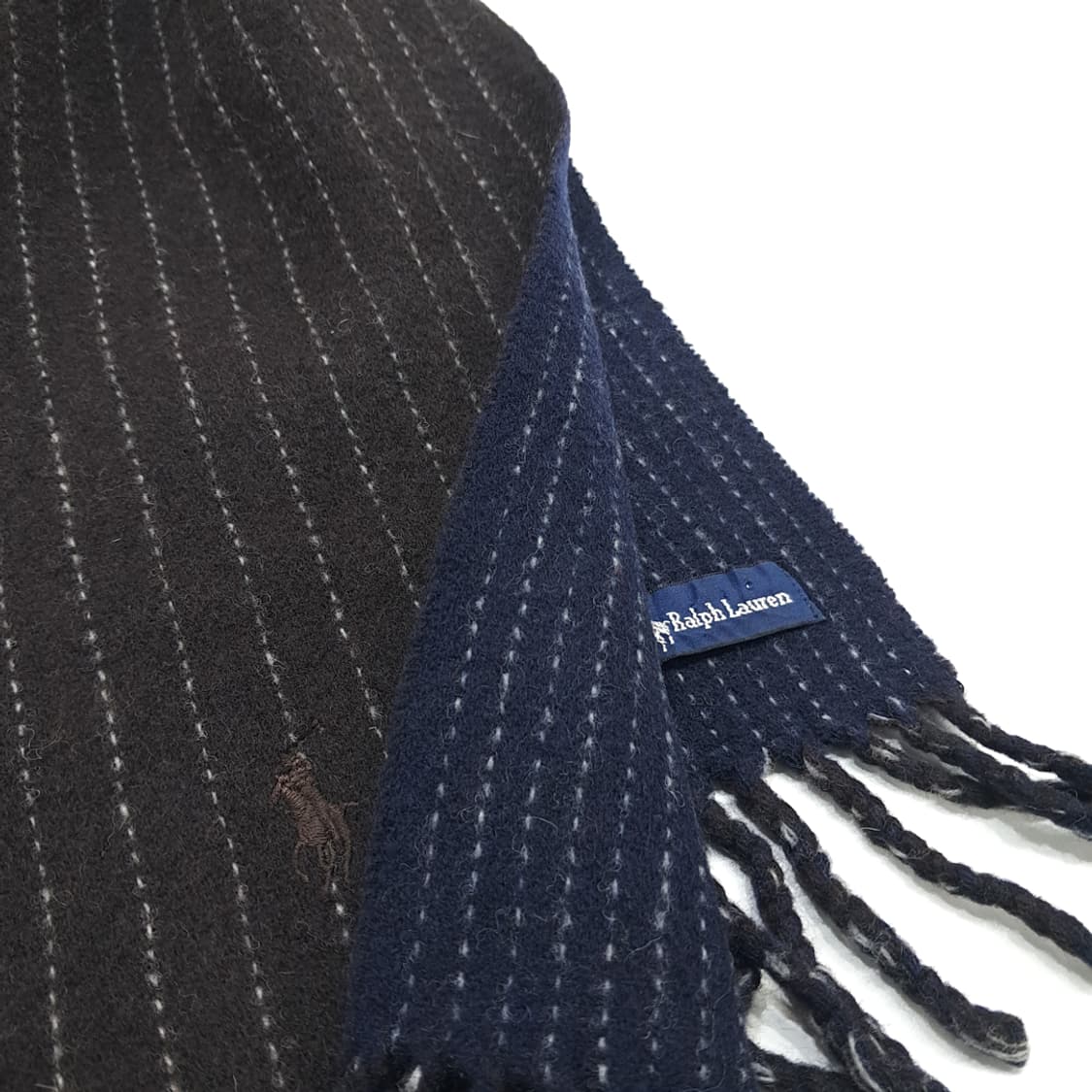 MX291 폴로 랄프로렌 브라운 네이비 스트라이프 양면 목도리 머플러 상품이미지4