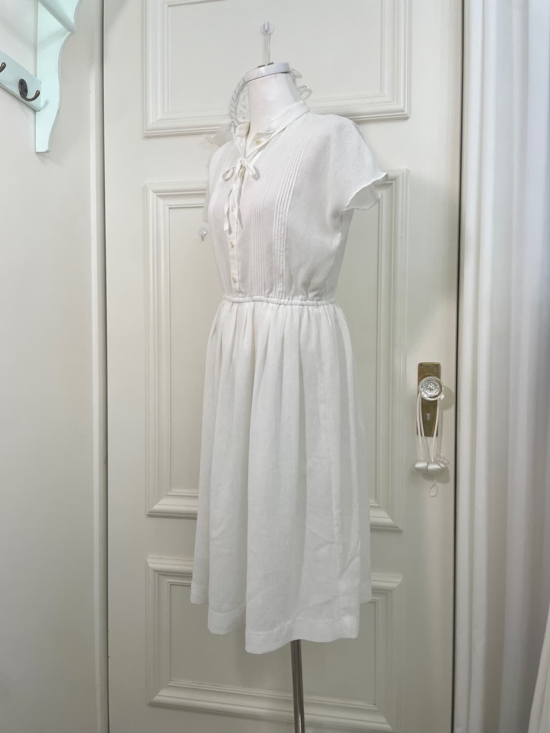 white bow point pleats button summer opc 상품이미지2