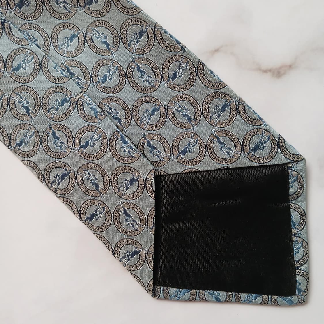 롱샴 실크 민트블루 로고 패턴 넥타이 9.5cm A등급 G20
 상품이미지6