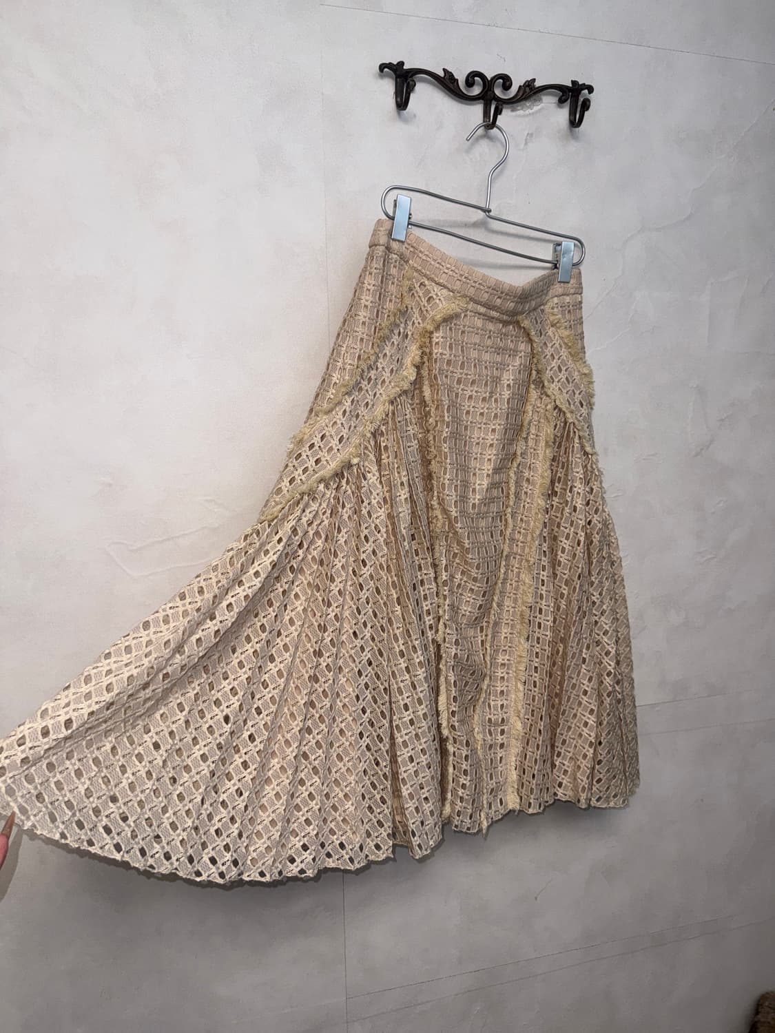 O’2ND beige grunge net pleats skirt 상품이미지3