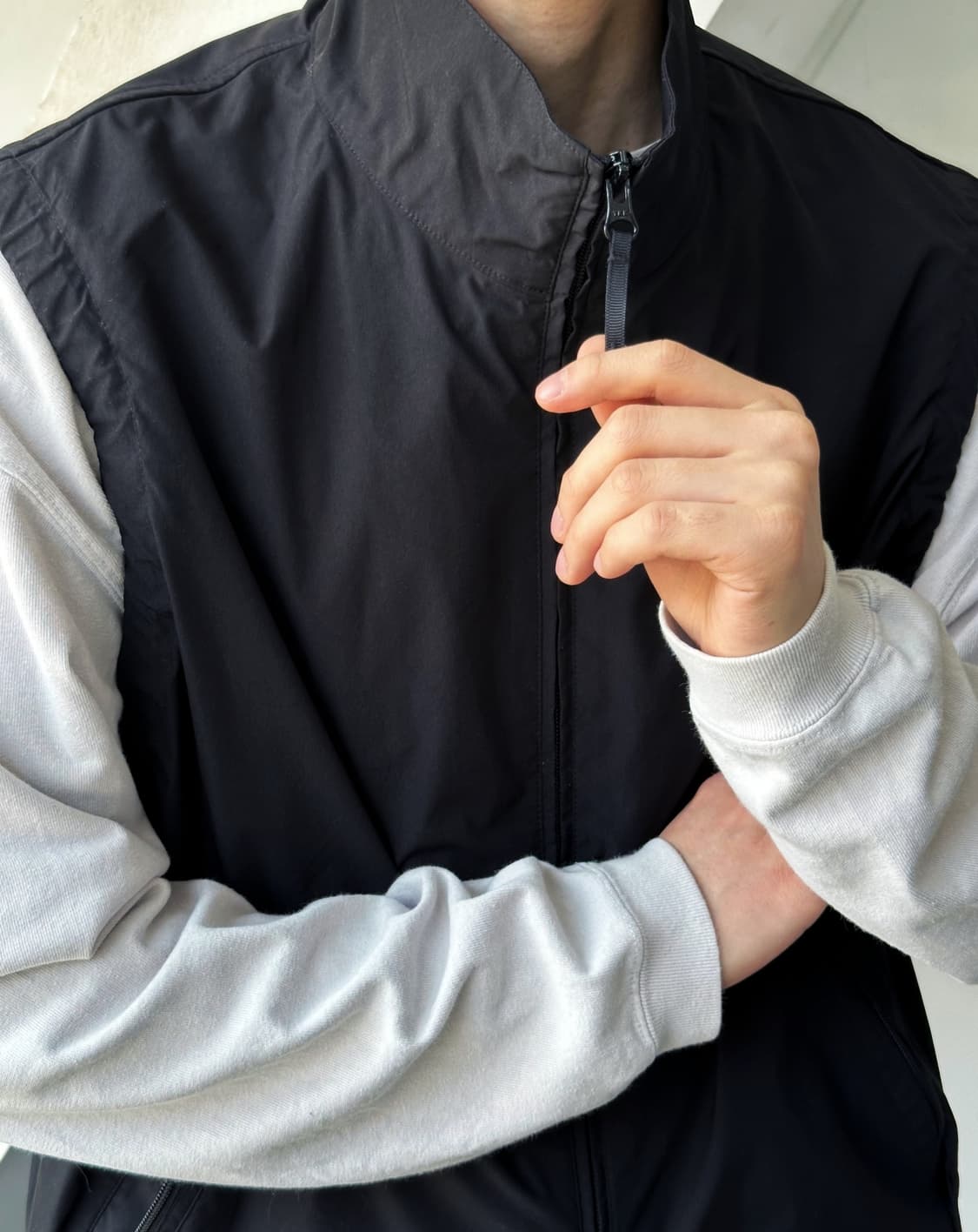 Washed puckering fabric 2way zip vest  상품이미지10