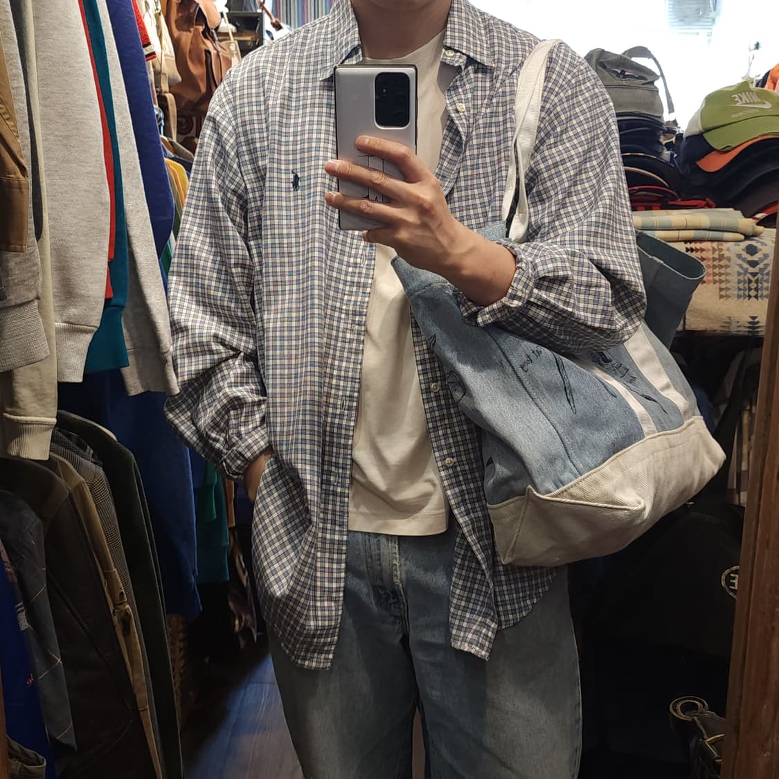 핸드 드로잉 빅토트 캔버스 데님 토트백 빈티지 더플백 빅백 툴 상품이미지9