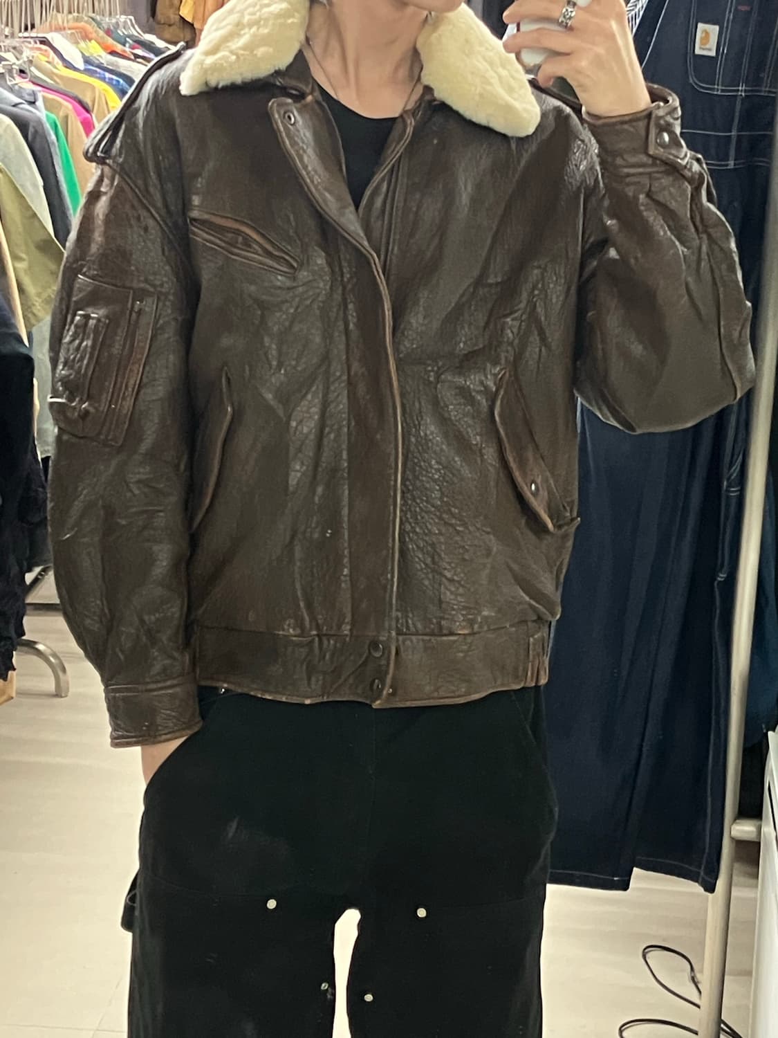 VTG 빈티지 브라운 무스탕 레더 자켓 L 상품이미지7