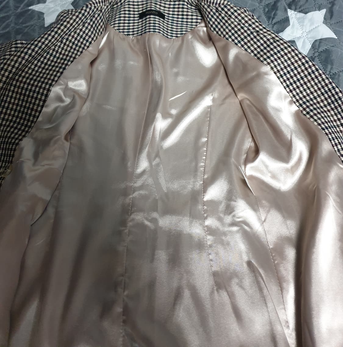 HONTTO 슬림핏 트위드 안감실크 울혼방 코트 (M) 상품이미지3