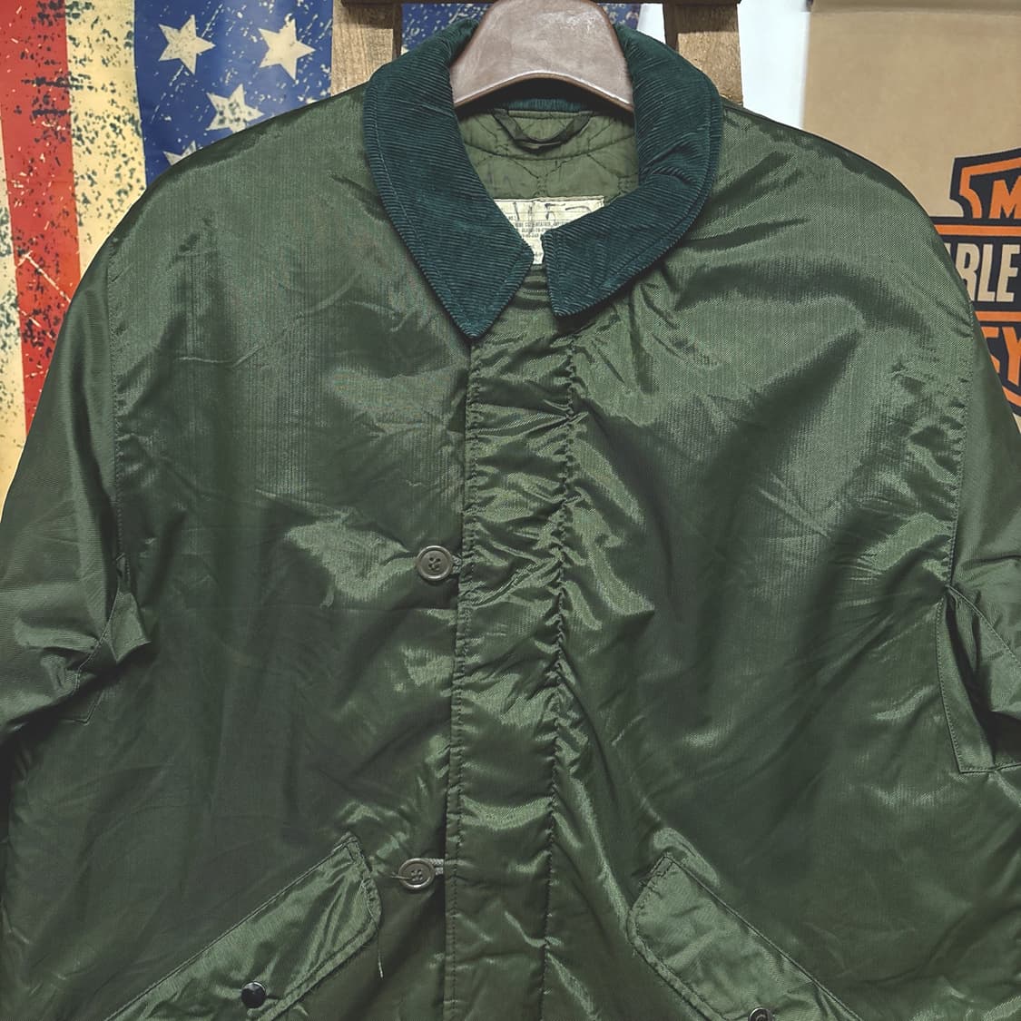70s 오리지널 U.S. NAVY A-1덱자켓 딥그린 코듀로이 N437 상품이미지3