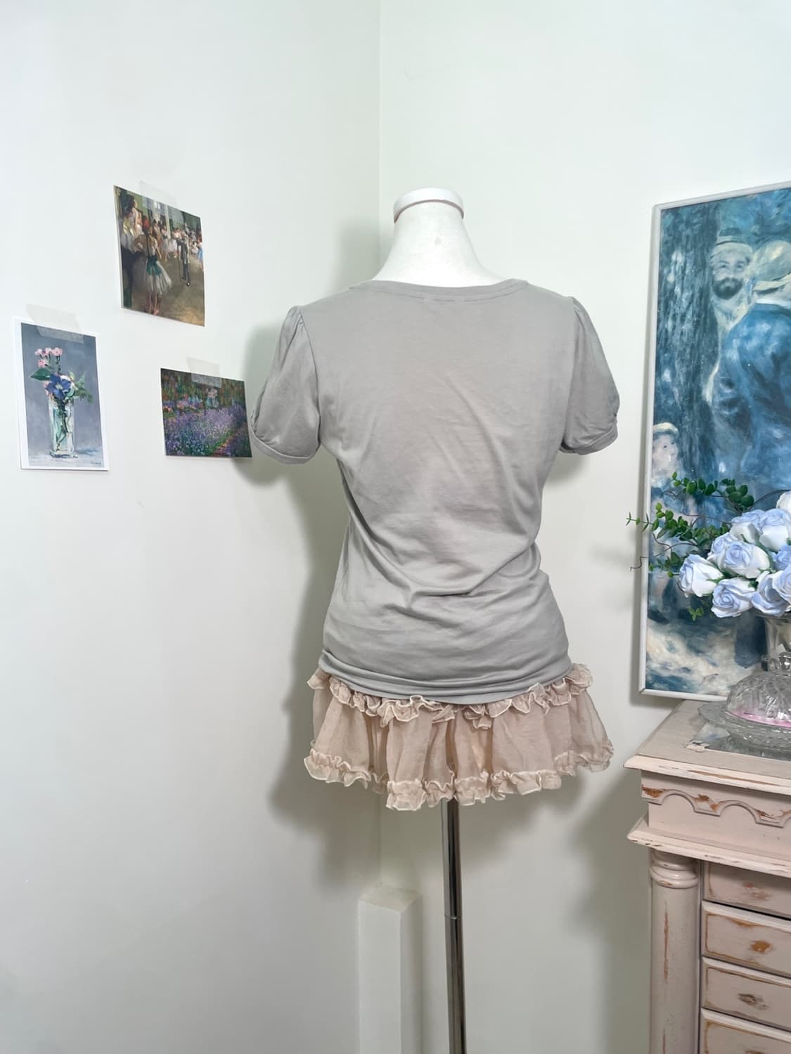 khaki gray basic cotton puff top(size-M) 상품이미지3