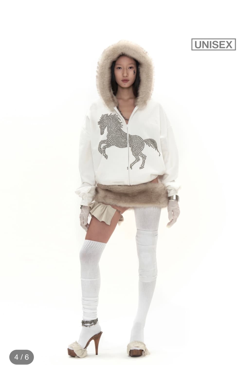 604service 서비스 스터드 폭스 퍼 후드집업 화이트 점퍼 y2k 상품이미지1