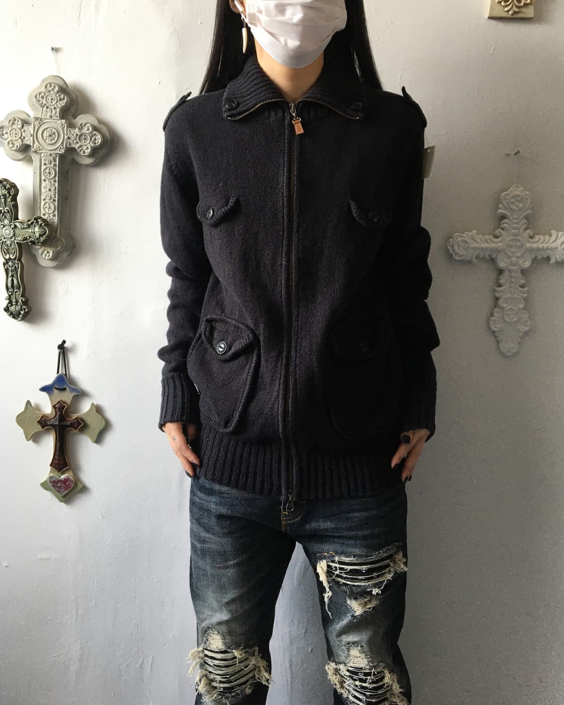 Multi pocket knit zip up 상품이미지1