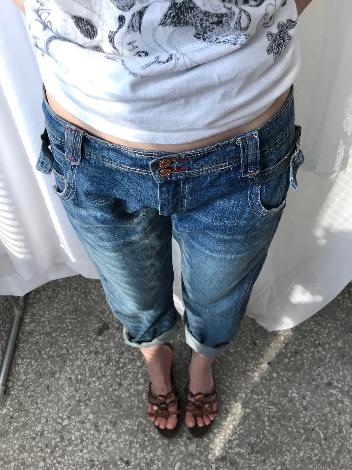 스티치 디테일 로우라이즈 크롭 팬츠 상품이미지5