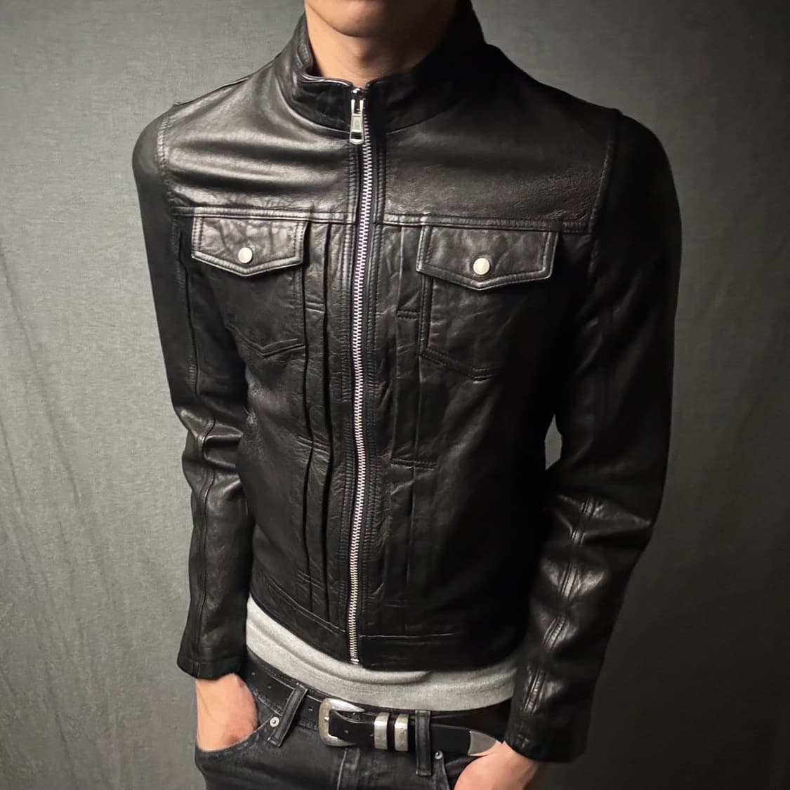 lamb skin pocket leather jacket 상품이미지4