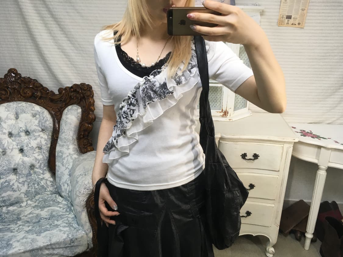 일본빈티지 아카이브 레이스 러플 반팔 상품이미지1