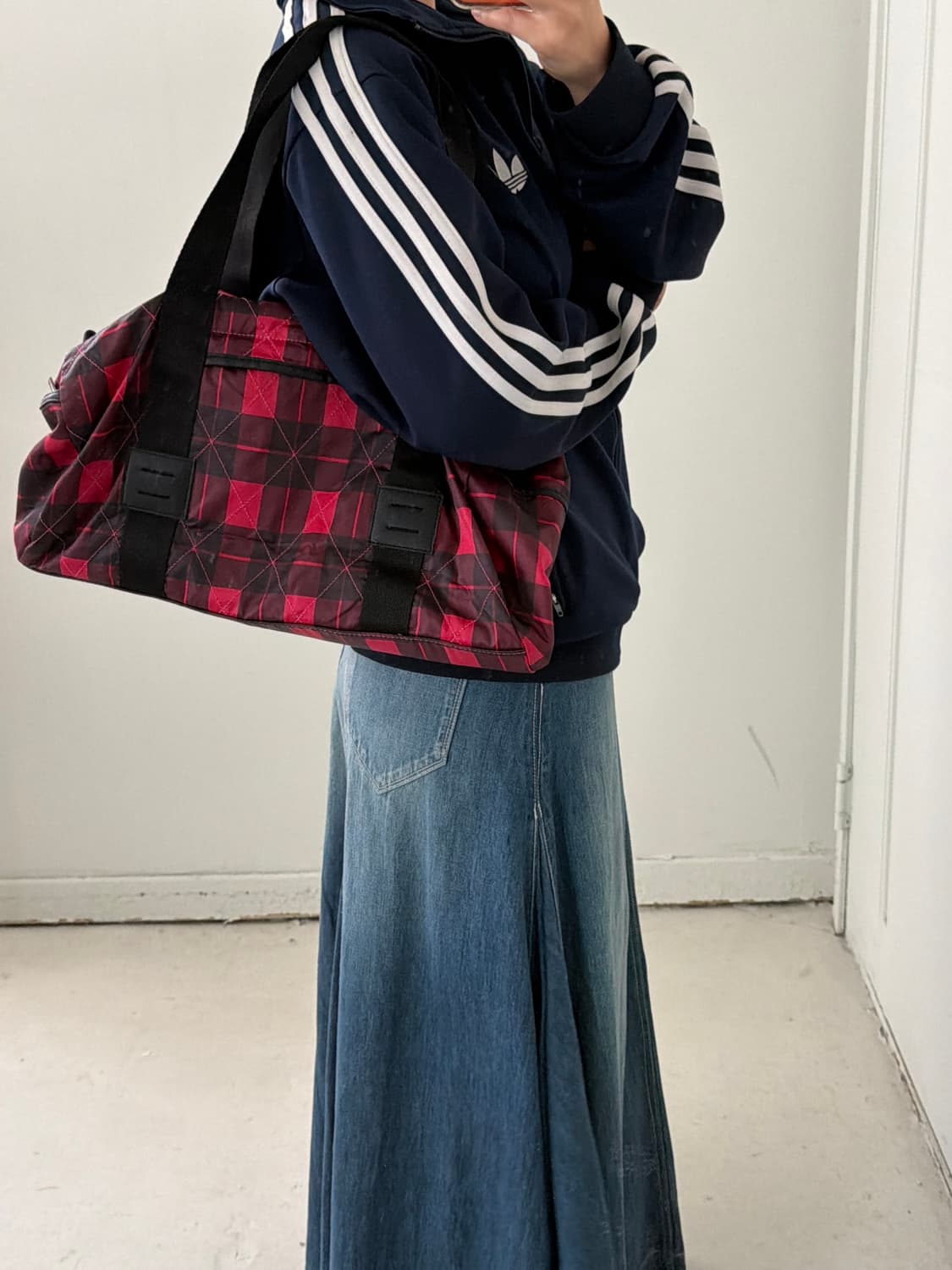 빈티지 핑크체크 보스턴백  상품이미지1