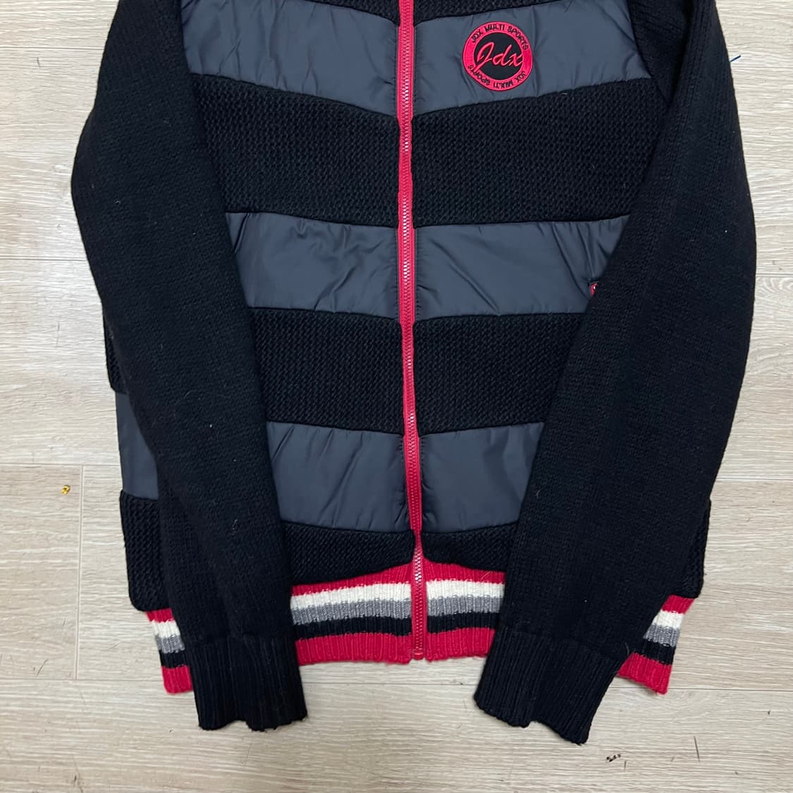 JDX 여성 골프웨어 니트 배색 경량패딩 점퍼 [블랙] S/90 상품이미지3