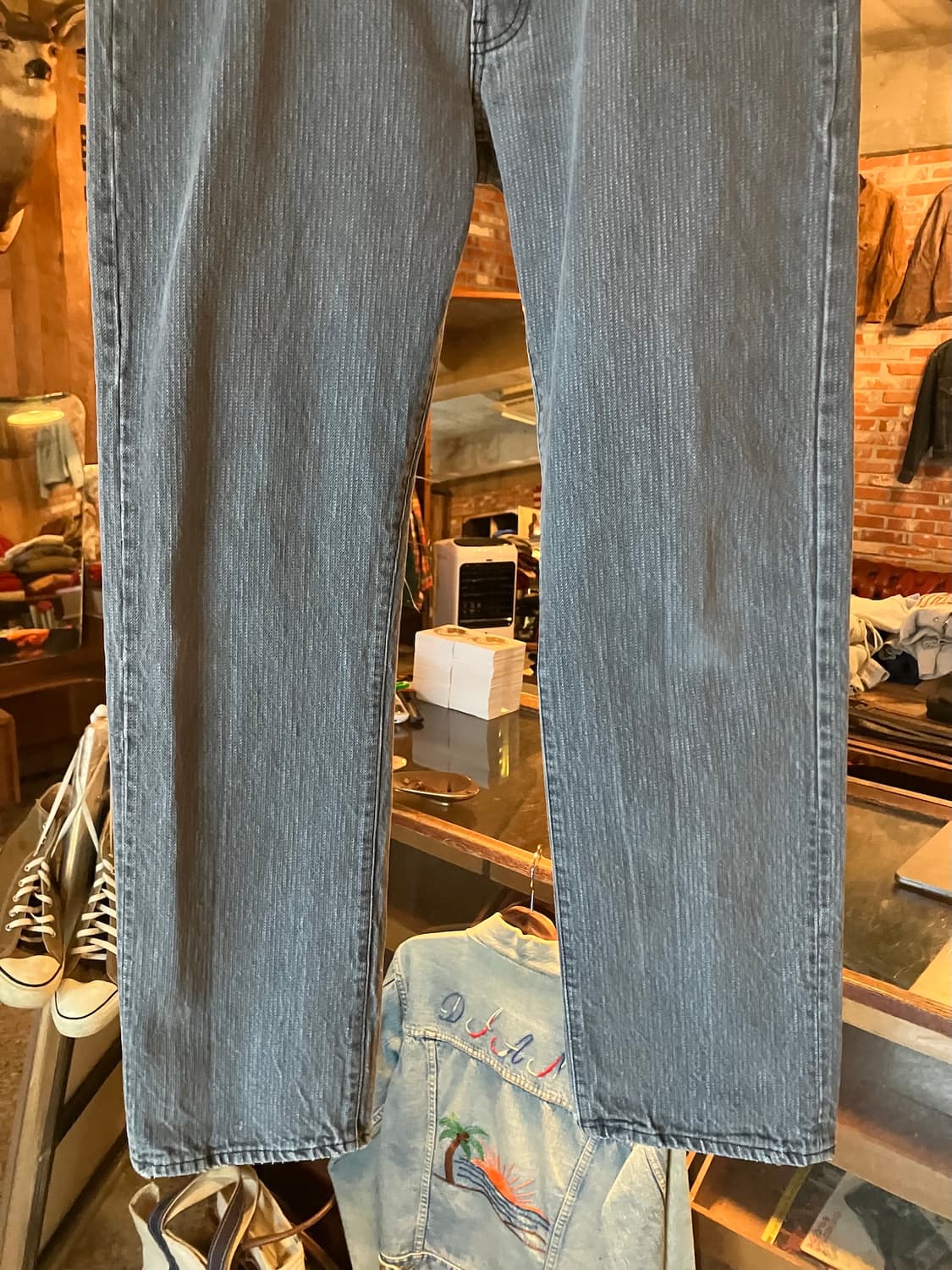 80s USA 빈티지 리바이스 501 블랙진 스트라이프 데님 팬츠 상품이미지4