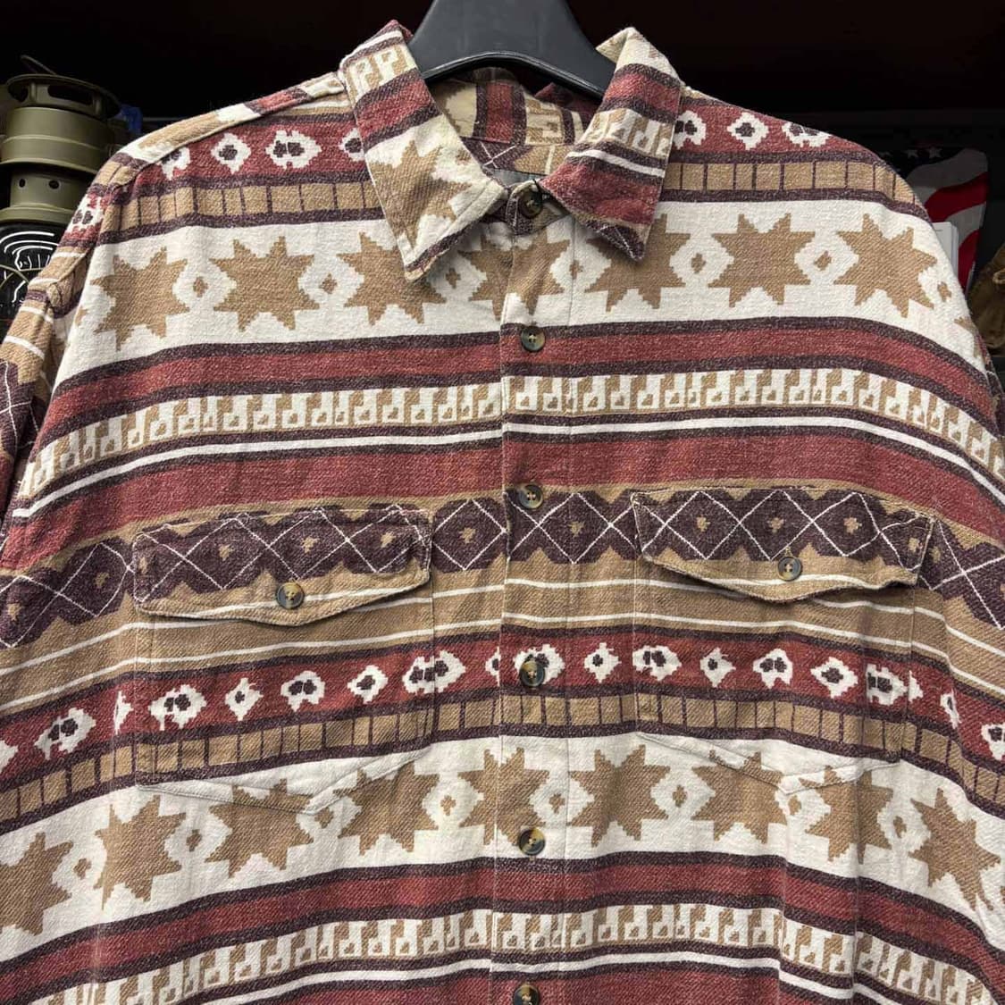 빈티지 아즈텍 패턴 헤비 울 웨스턴 포켓 셔츠 N496 상품이미지3