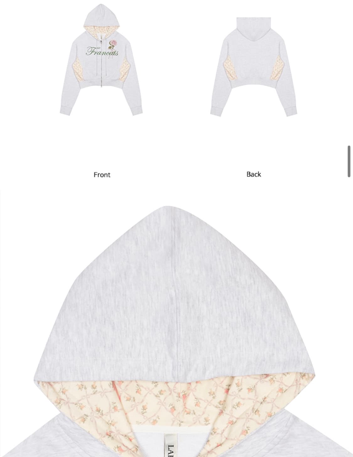 라티젠 로즈 크롭 후드 집업 ROSE CROP HOOD ZIP-UP 상품이미지2