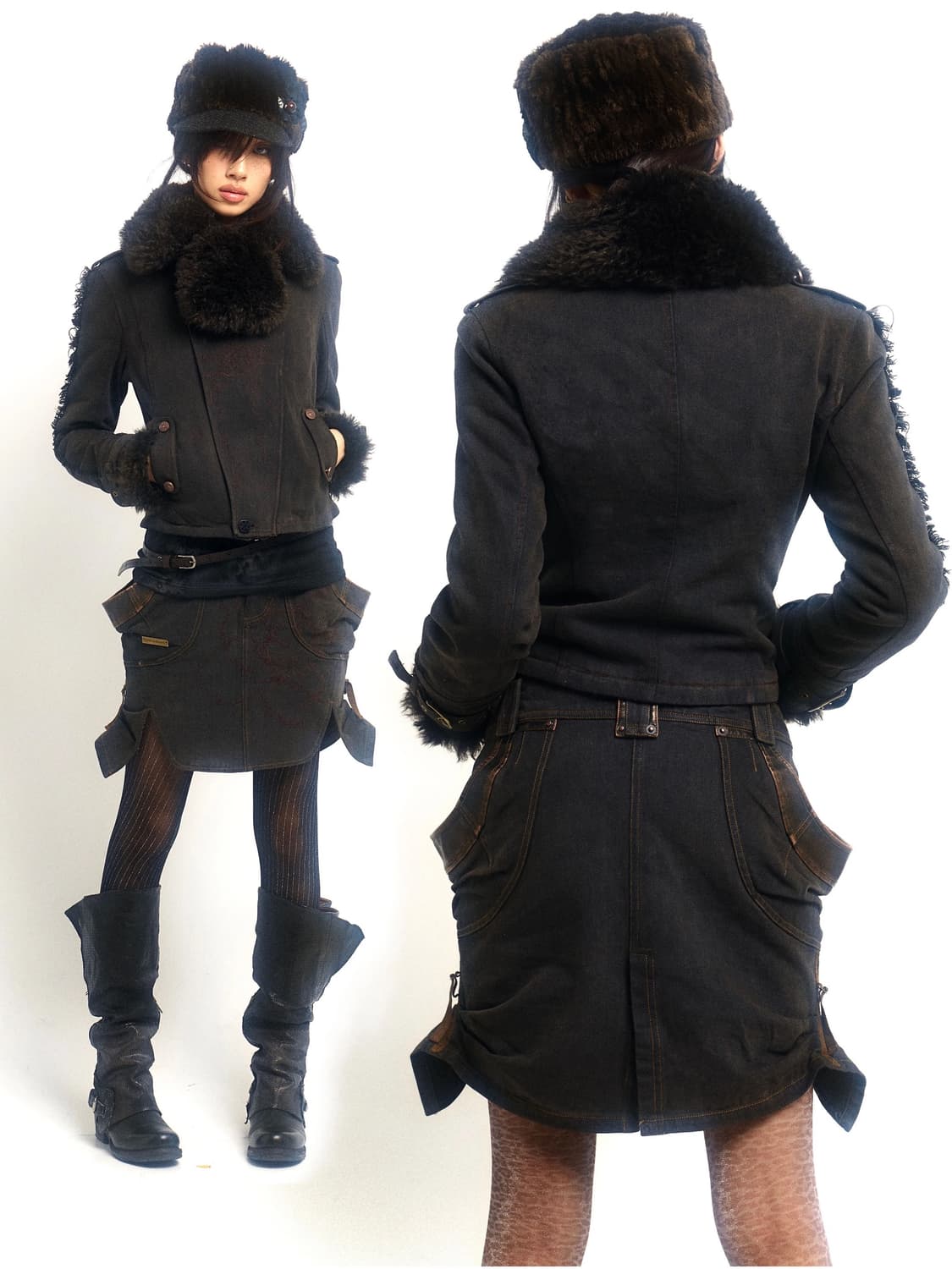 그레이 데님 퍼 무스탕 자켓 상품이미지2