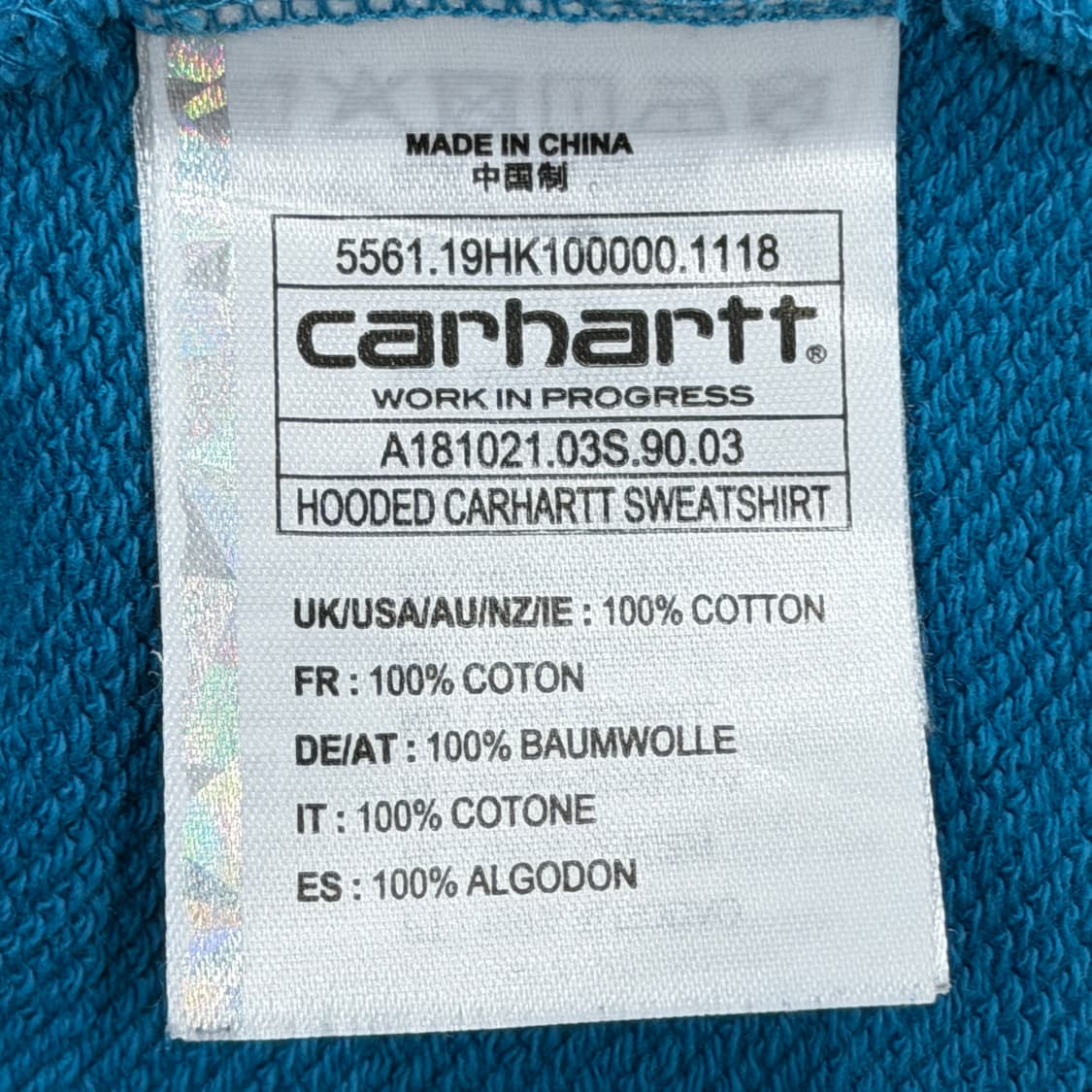 칼하트 WIP 스펠로고 후드티 블루 XL 상품이미지6