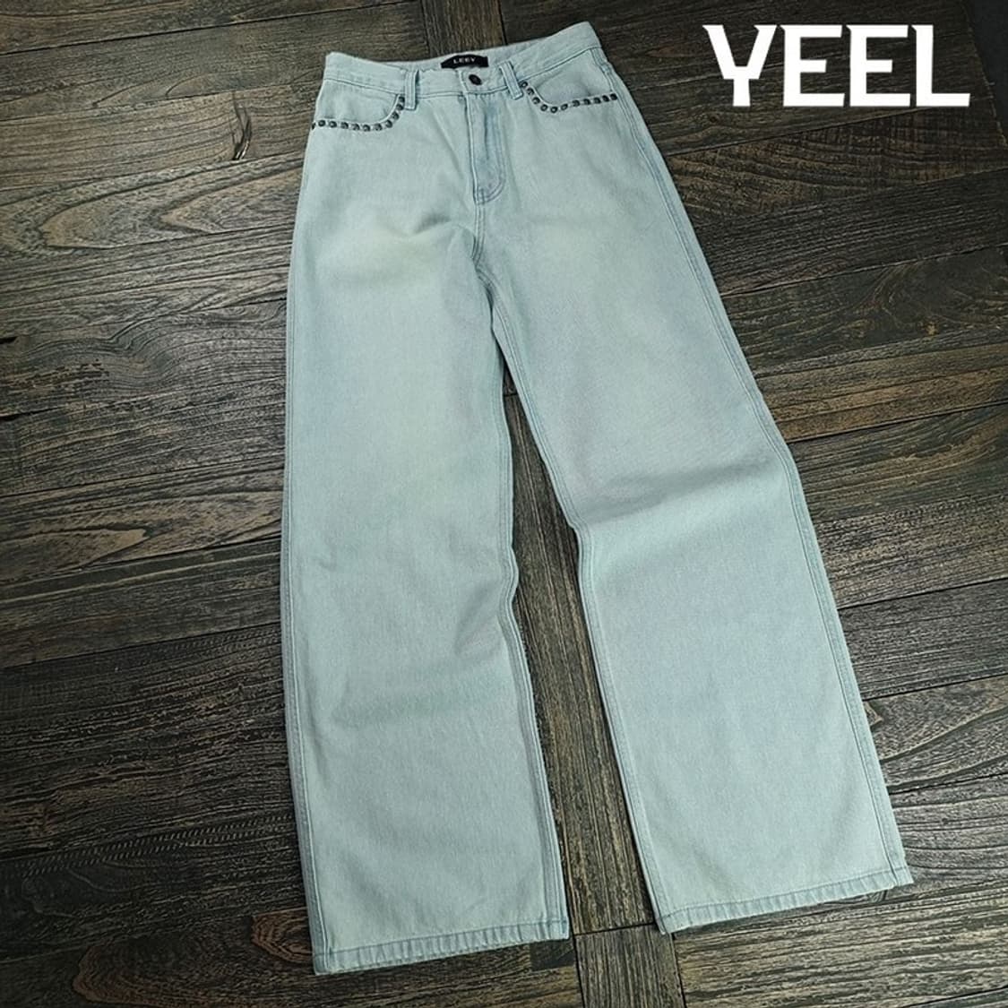 [LEEY YEEL] 아이스워싱 스터드 리벳 와이드 데님팬츠 M19764 상품이미지1