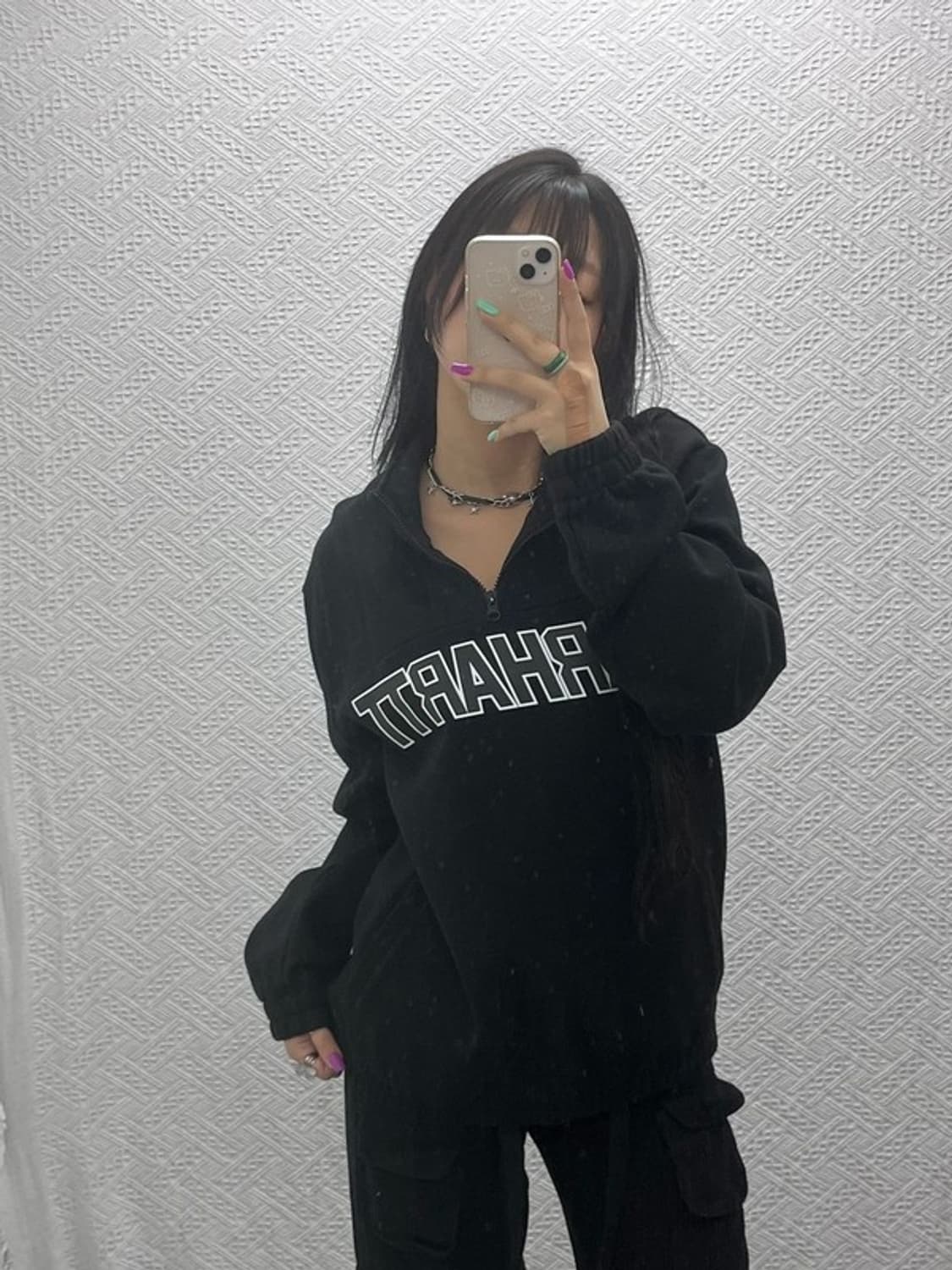 칼하트 레트로 라인스펠로고 약기모 반집업 맨투맨 S C07361 상품이미지2