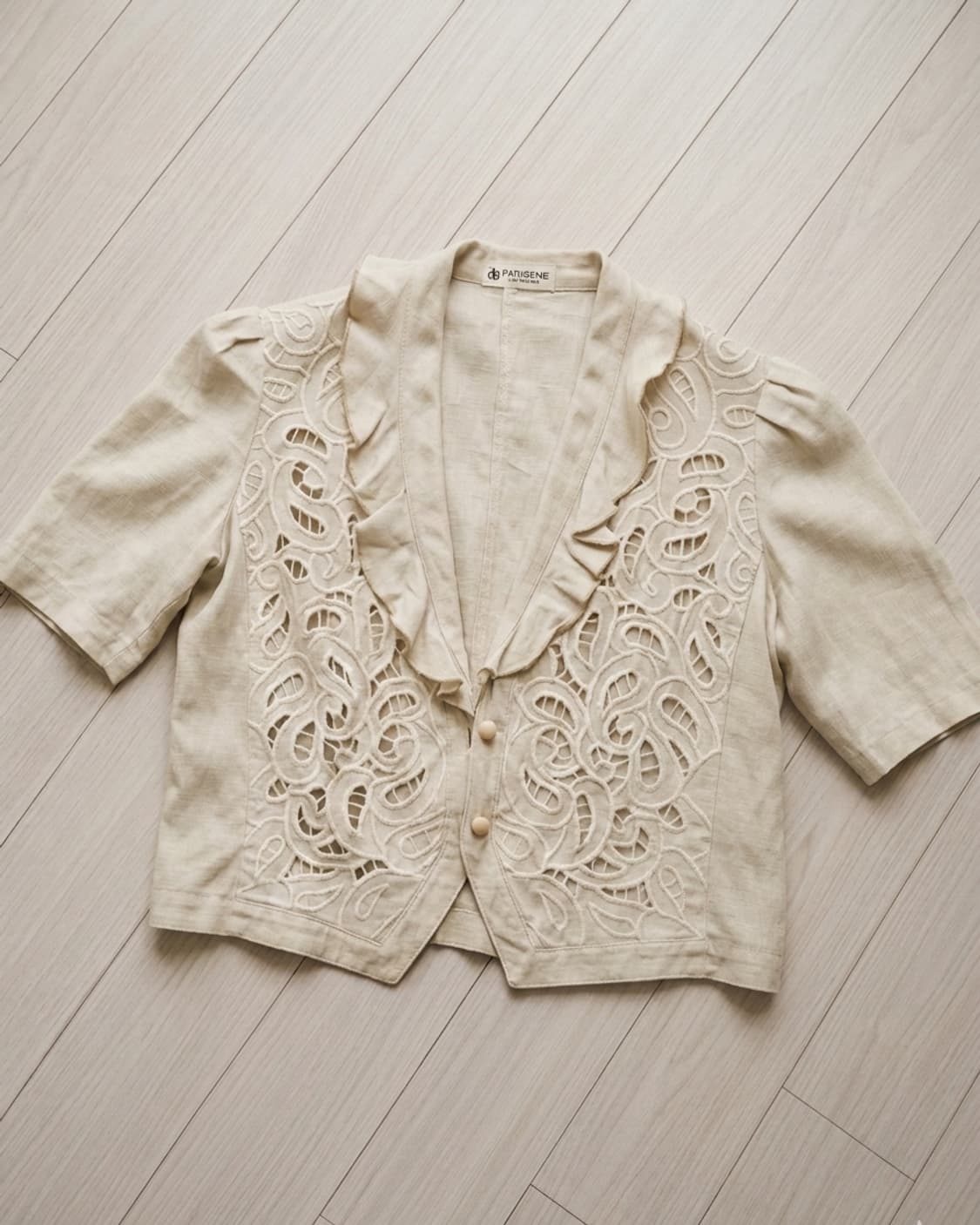 일본 빈티지 파리엔느(Parienne) 아일렛 자수 린넨 자켓 상품이미지1