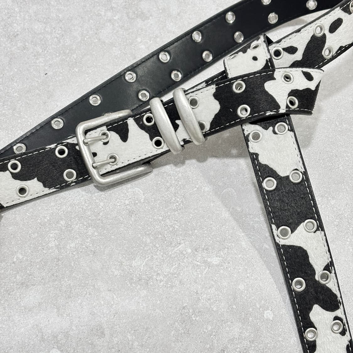 Oribell 스포티드 카우 송치털 아일렛 스터드 롱 벨트 상품이미지2