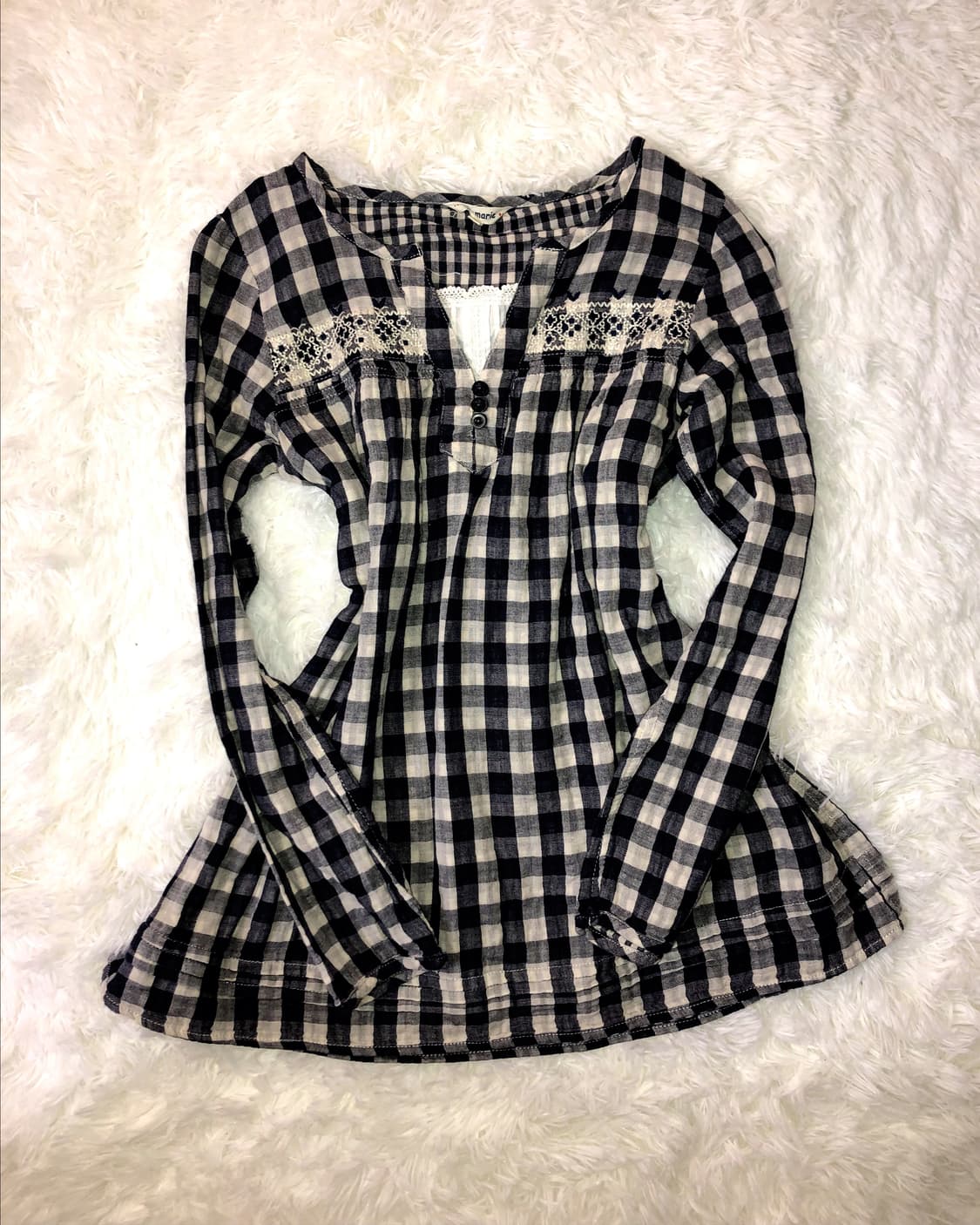 check lace ribbon top 상품이미지1