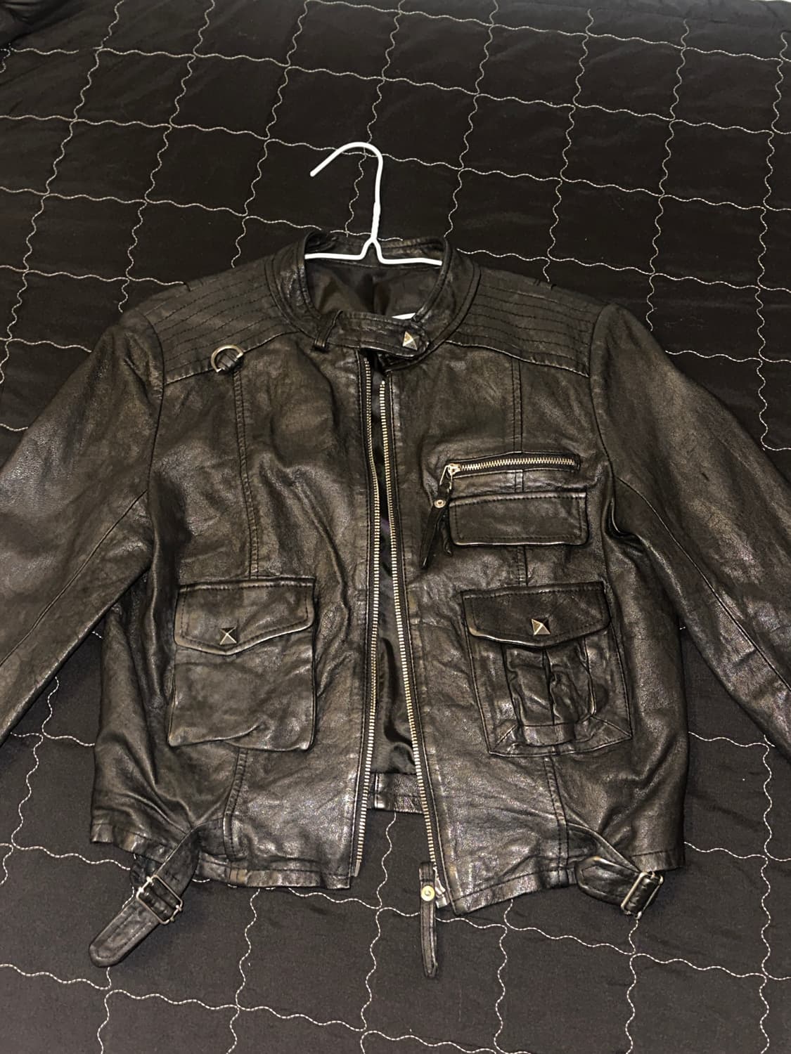 일본 빈티지 포켓 디테일 크롭 양가죽자켓 상품이미지2