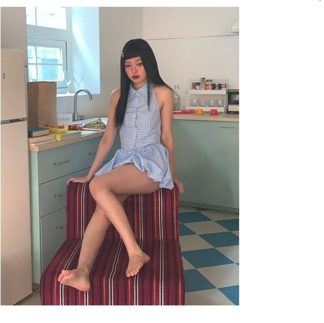 (이안 착용) 유희 하이틴 y2k 체크 셋업 벌룬 스커트 홀터 탑 상품이미지2