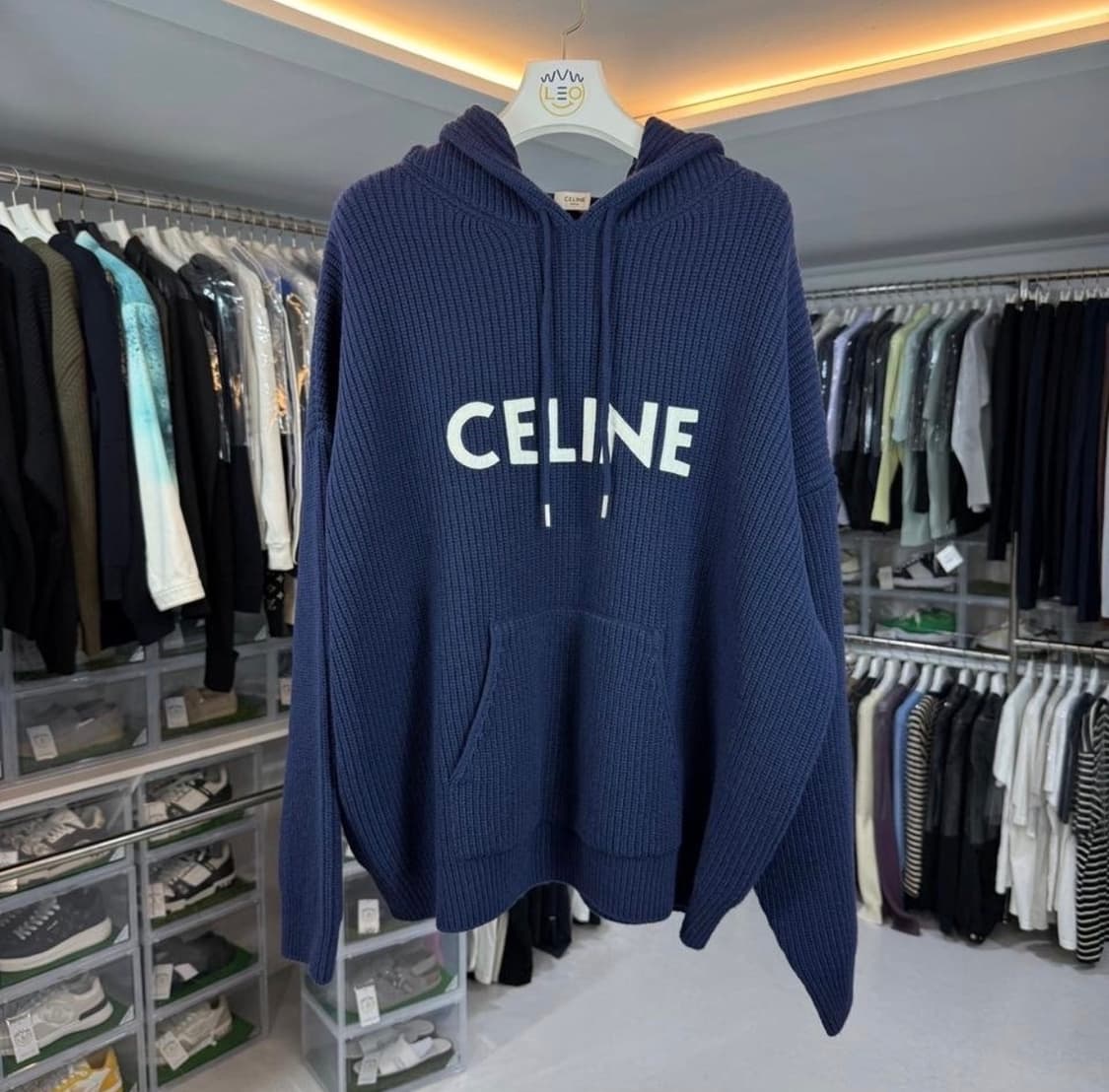 [리오브] 셀린느 리브드 울 로고 니트 후드 상품이미지1