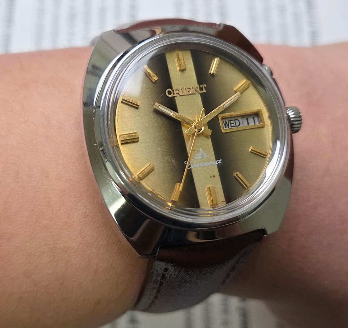 레어] 빈티지 오리엔트 크로노에이스 브라운 타이거아이 점보 수동 메커니컬 상품이미지8