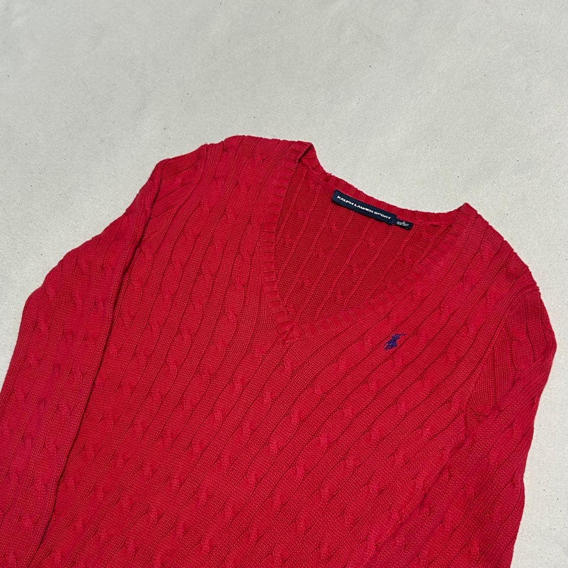 M 폴로랄프로렌 스포츠 여성용 레드 케이블 브이넥 니트 상품이미지1