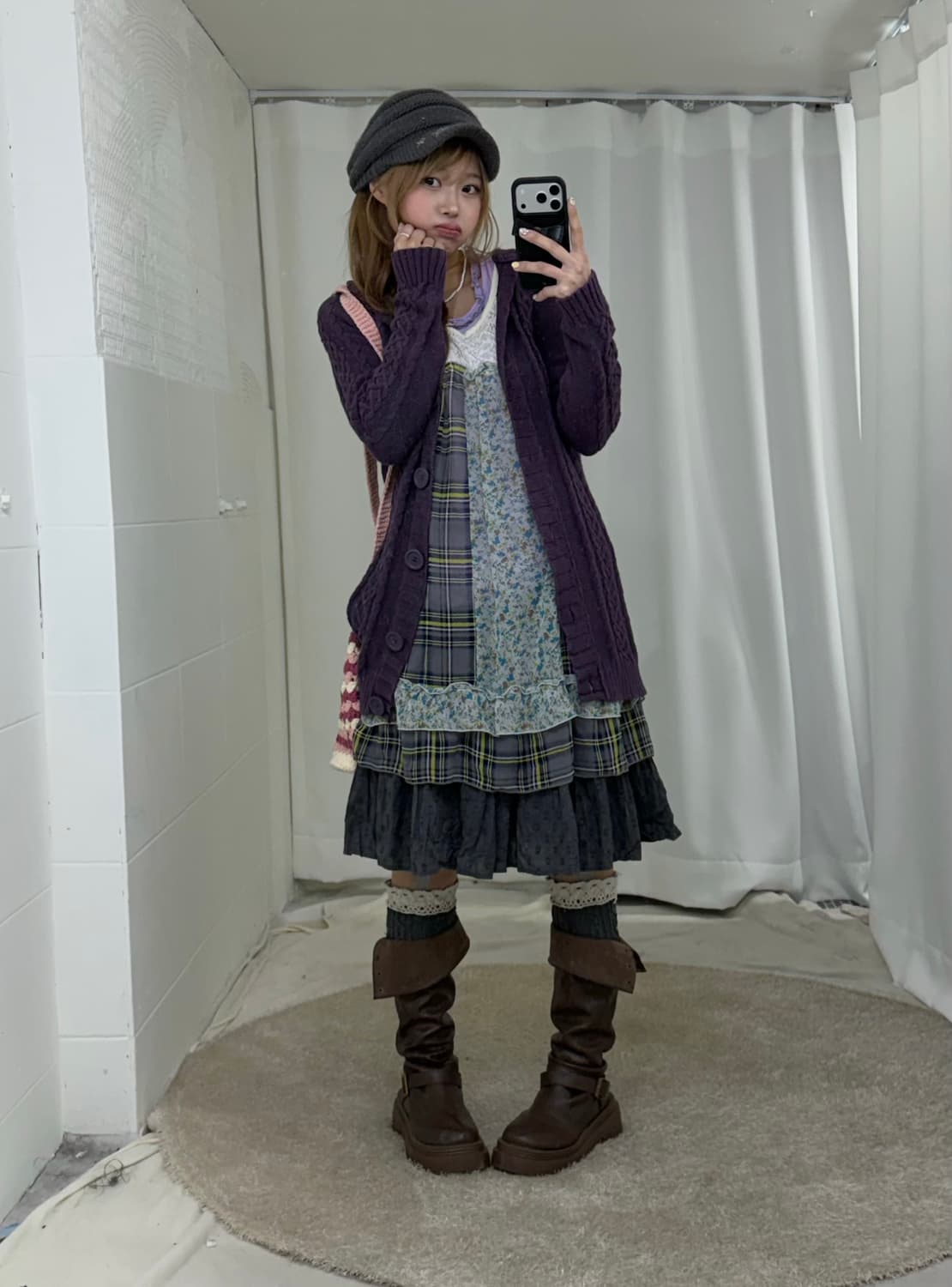 포도 하구미 패치워크 원피스 가디건 코디세트 상품이미지1