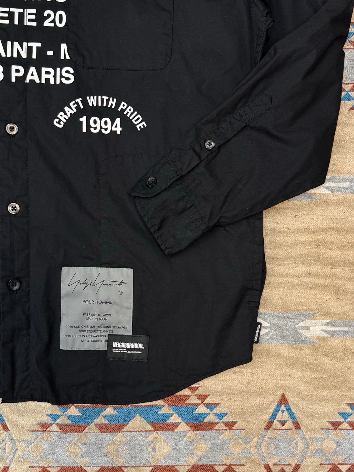 [L] 요지 야마모토 x 네이버후드 블랙 코튼 프린트 셔츠  상품이미지4