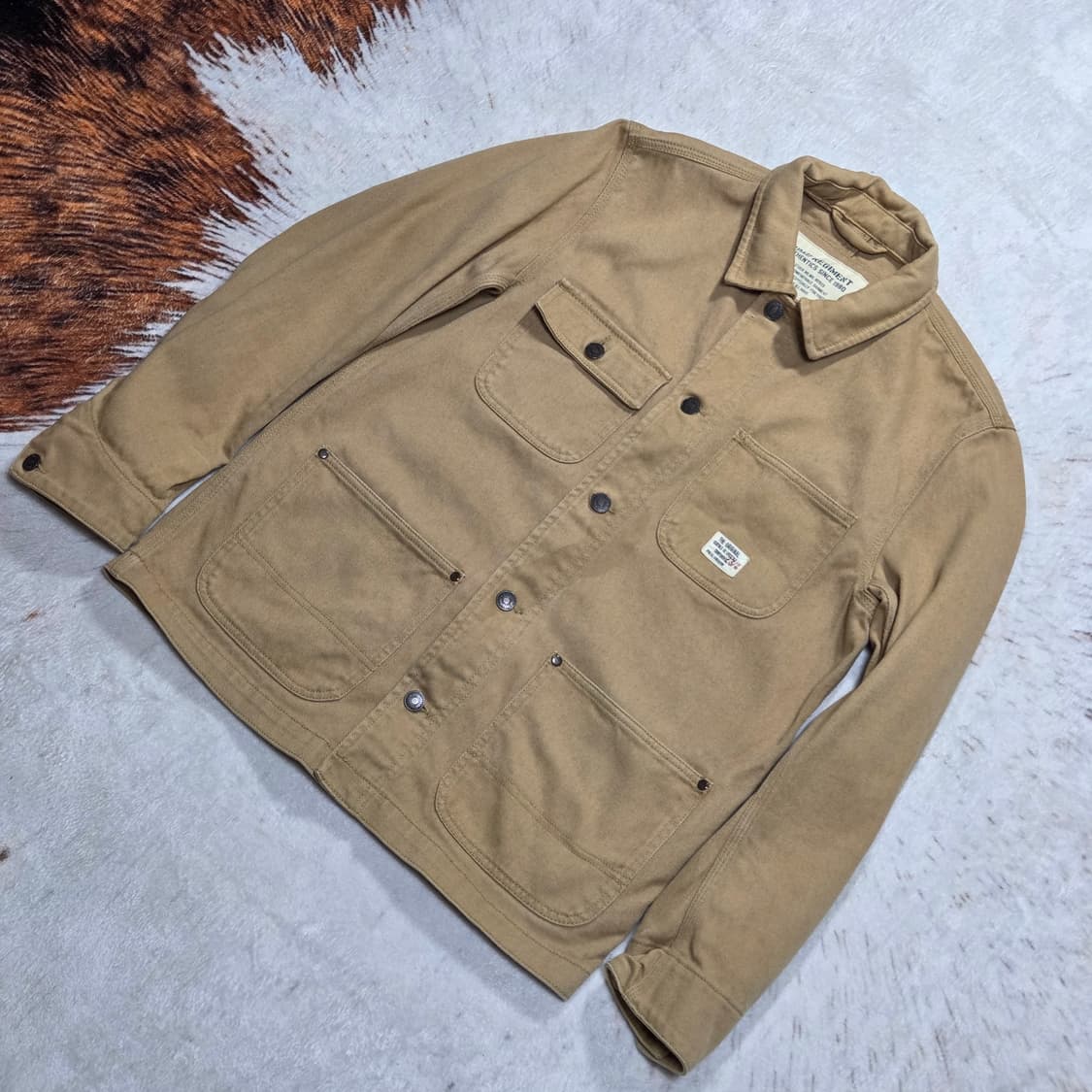 베이지 피그먼트 워싱 포켓 워크 자켓 상품이미지1