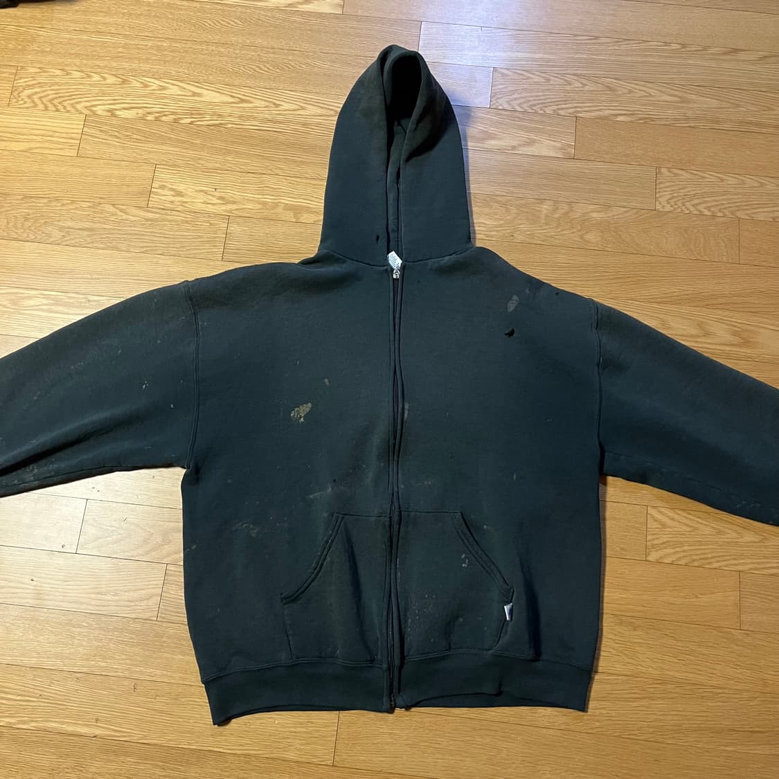 [L] 00s 트래쉬드 러셀 후드집업 블랙 상품이미지2