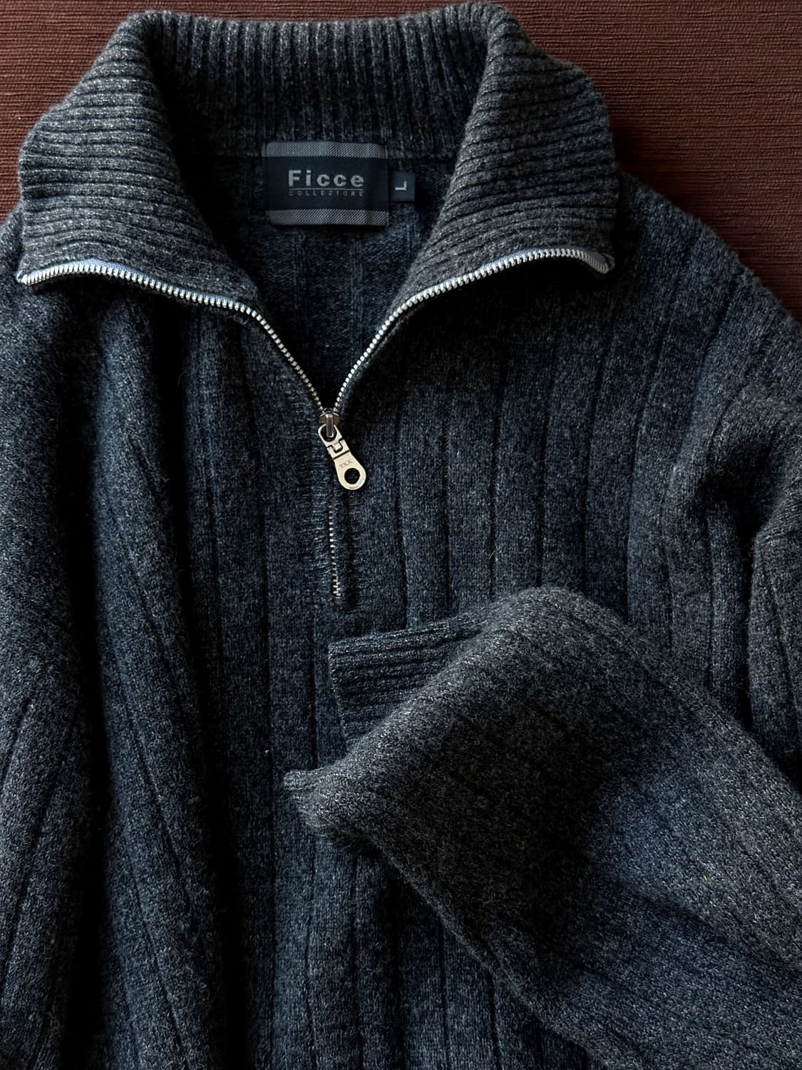 Wide rib wool zip design knit P/O 상품이미지1