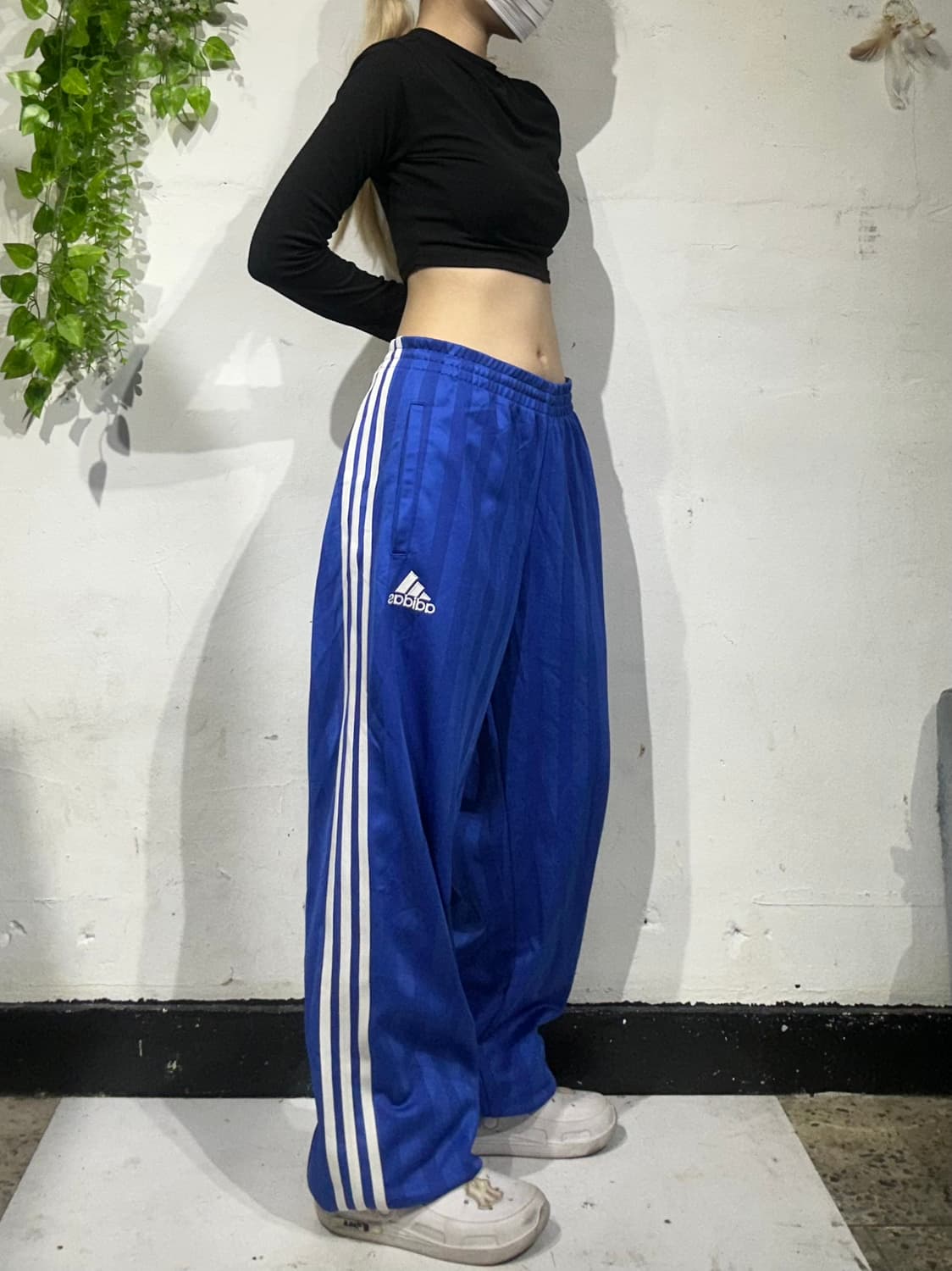 90s 아디다스 블루 와이드 화이트 삼선 트레이닝 추리닝 바지 L 상품이미지1